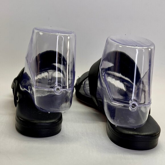 Vince Dylan Leather Flat Sandals Size 6.5M Black Asymmetrical Slide Shoes - Picture 7 of 16